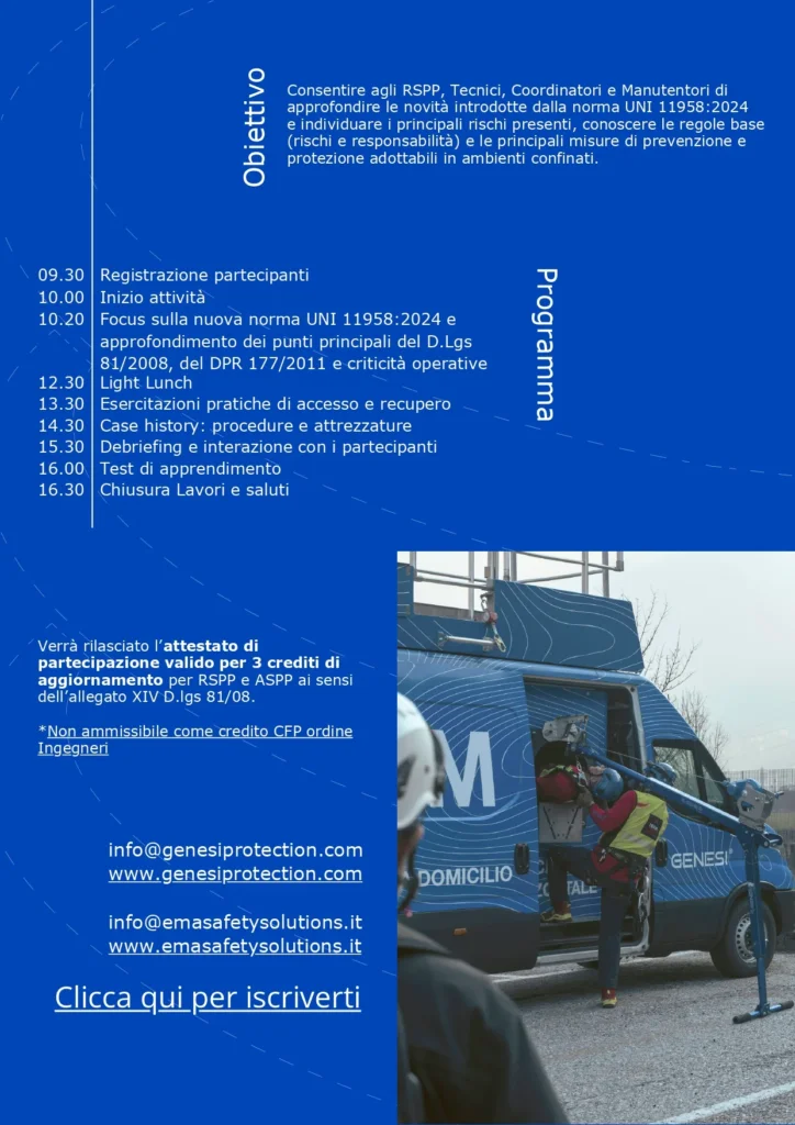 Seminario HSE gratuito – Ambienti confinati e UNI 11958:2024 | 27 marzo, Livorno